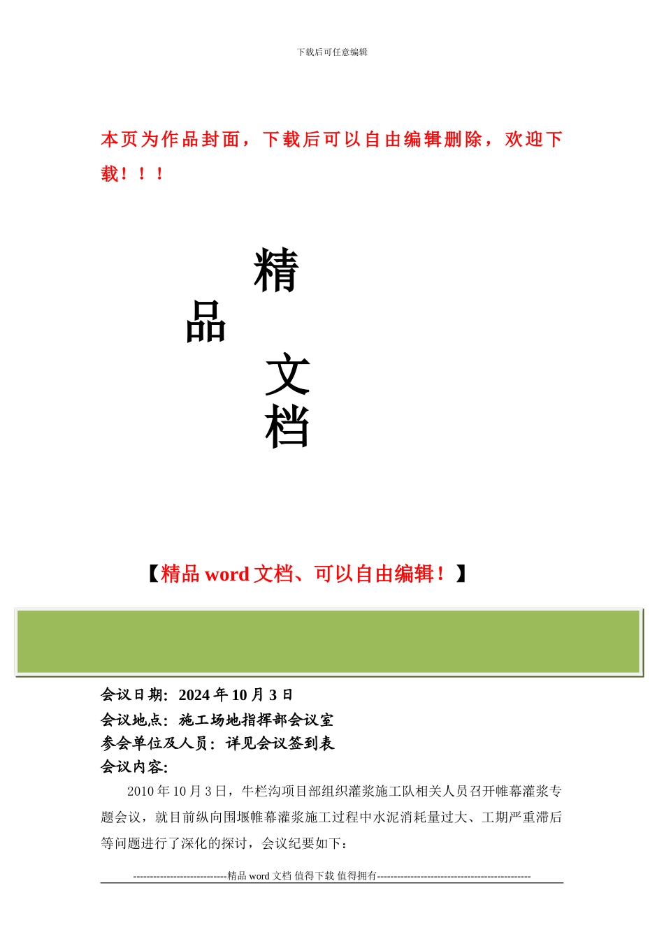 帷幕灌浆施工专题会会议纪要_第1页