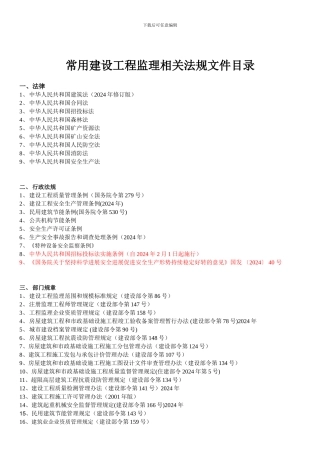 常用建设工程监理相关法规文件目录2024.3.13