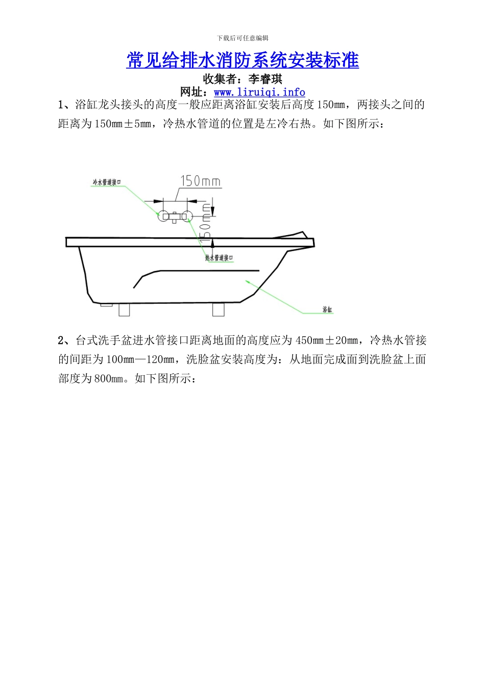 常见给排水、消防系统工程安装尺寸标准_第1页