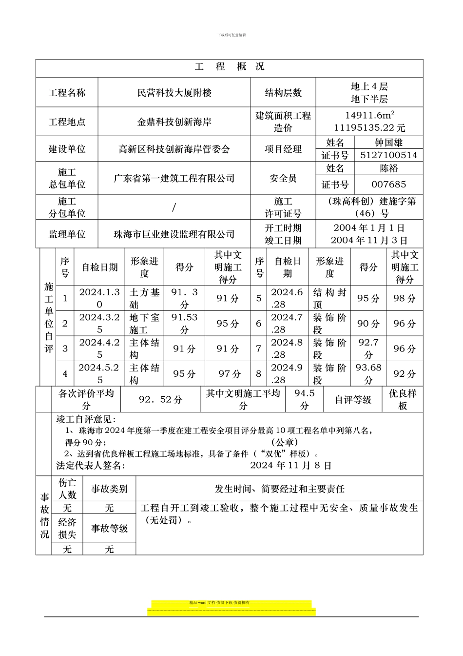 广东省建设工程施工安全评价书样板_第2页