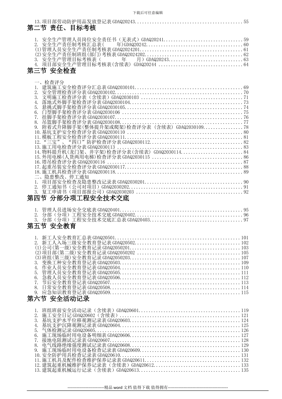 广东省建筑施工安全管理资料统一用表2024年版目录_第2页