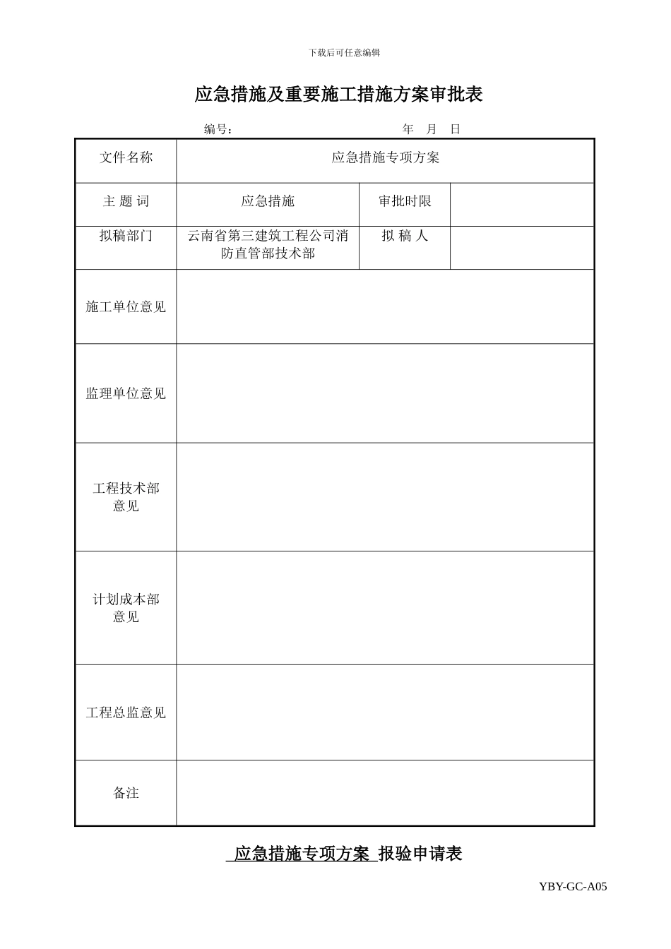 应急措施及重要施工措施方案审批表_第1页