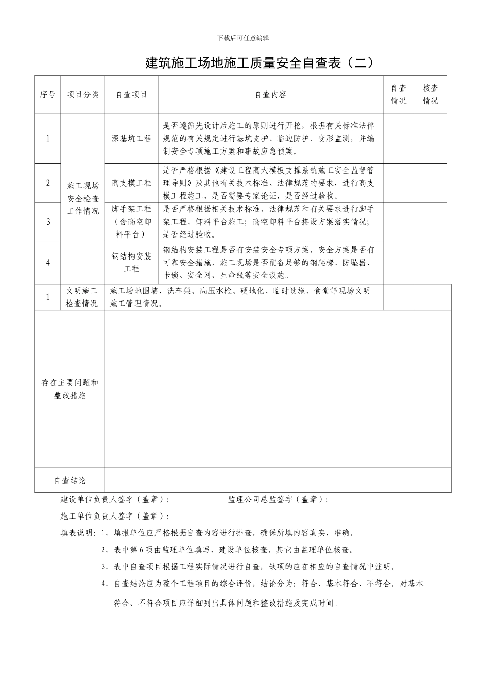 建筑工地施工质量安全自查表_第2页