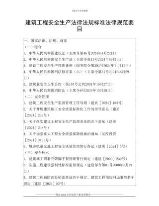 建筑工程安全生产法律法规标准规范要目