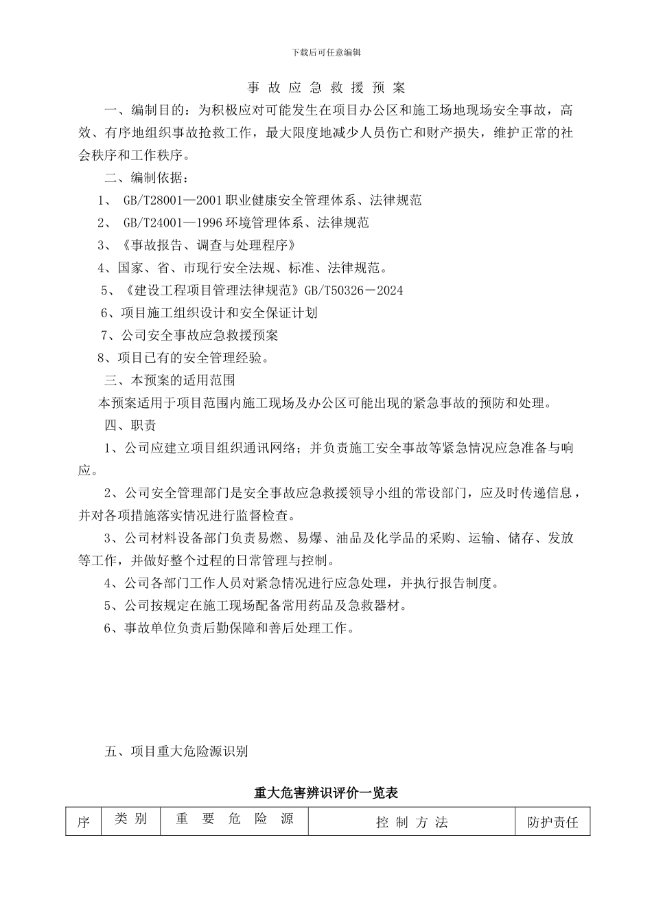 建筑工程施工现场应急救援预案方案_第3页