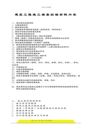 建筑工程竣工档案归档材料内容2024.12.17