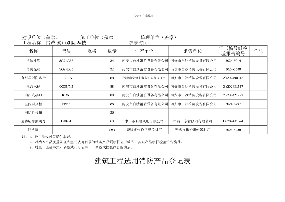 建筑工程选用消防产品登记表_第2页