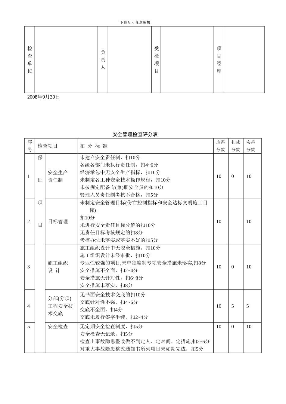 建筑施工10项安全检查评分汇总表--------------表3_第2页