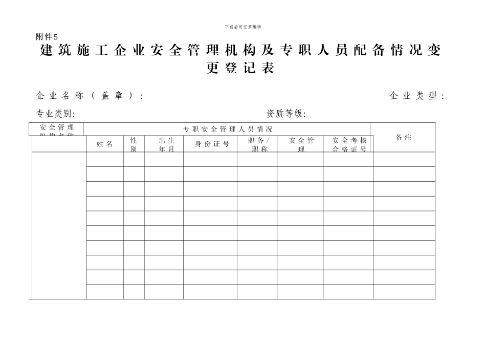 建筑施工企业安全管理机构及专职人员配备情况变更登记..._第2页