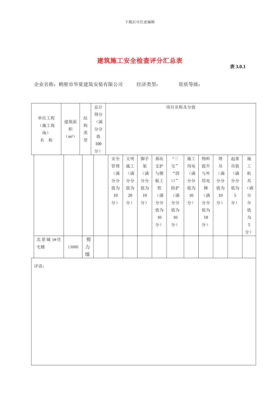 建筑施工安全检查评分表_第1页
