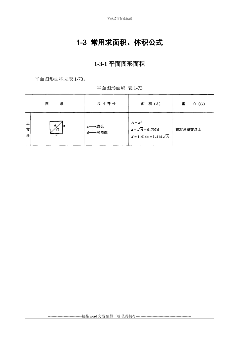 建筑施工手册施工常用数据：常用求面积、体积公式1-3_第1页