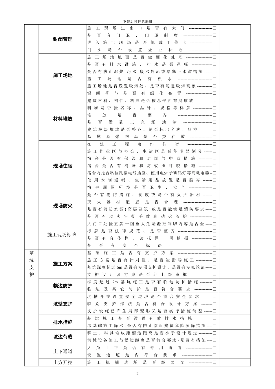 建筑施工现场安全检查表_第2页