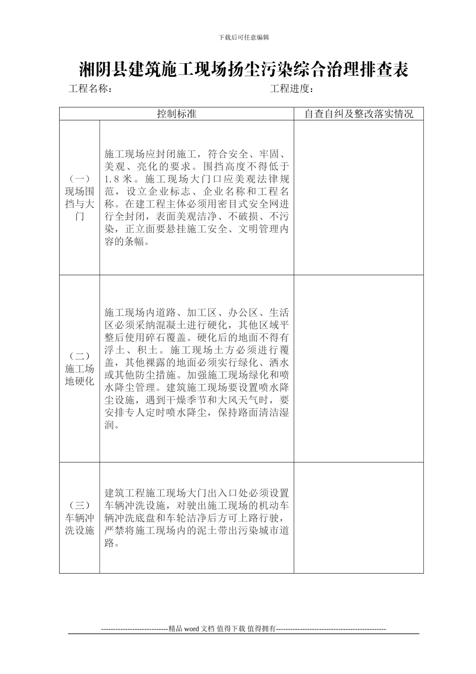 建筑施工现场扬尘污染综合治理排查表_第1页