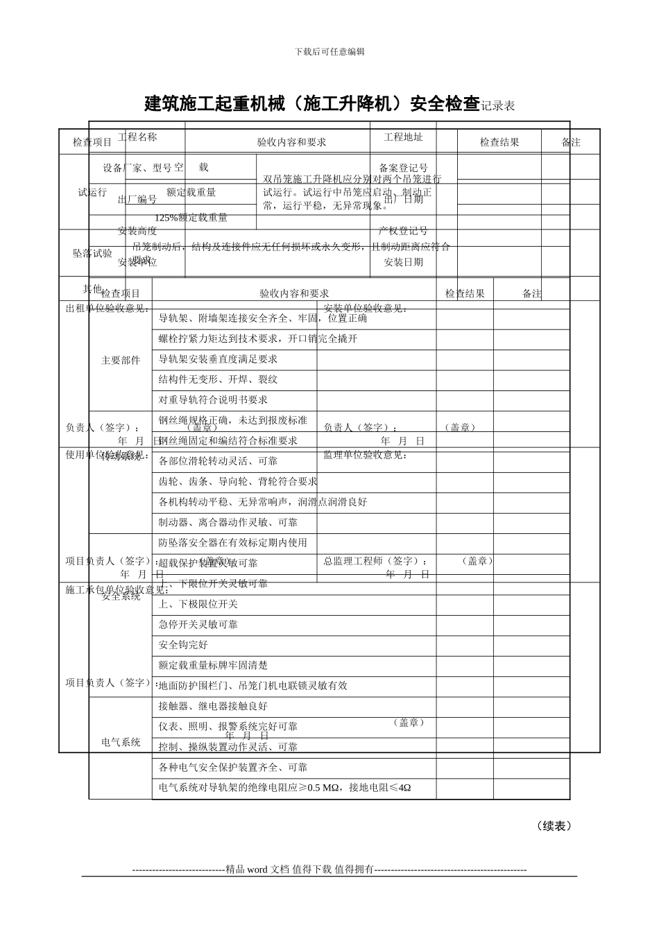 建筑施工起重机械安全检查记录表_第3页