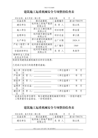 建筑施工起重机械安全专项整治检查表