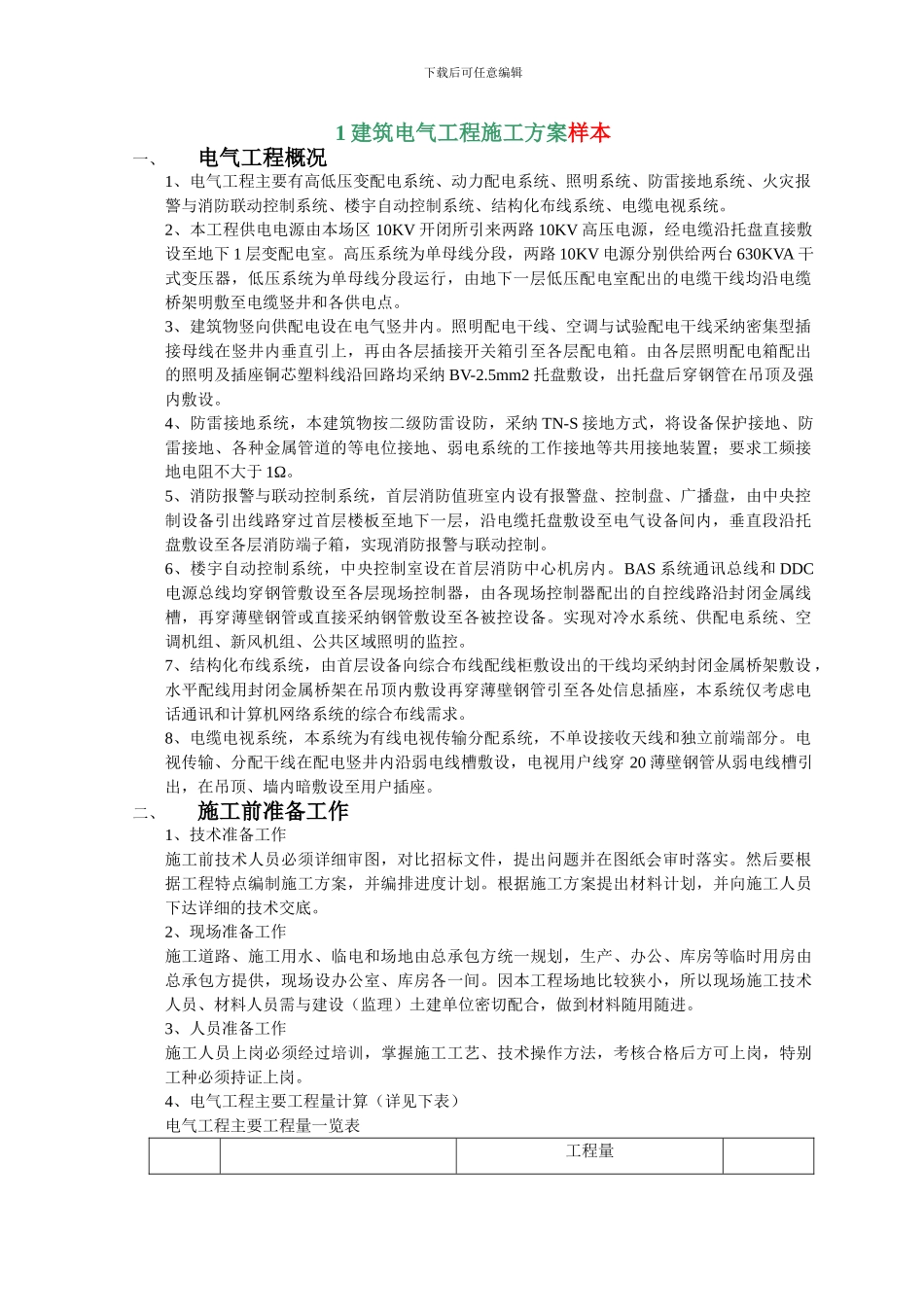 建筑电气工程施工方案样本_第1页