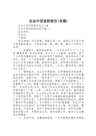 企业中层述职报告(多篇)_1