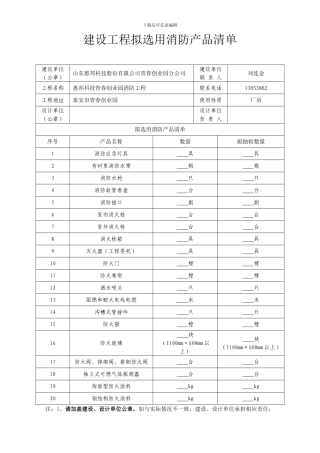 建设工程拟选用消防产品清单