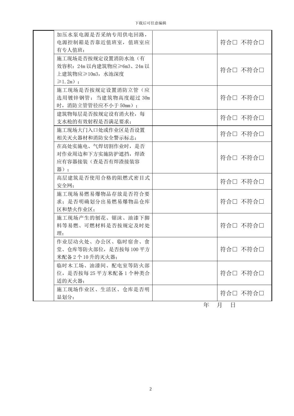 建设工程施工现场防火安全检查表_第2页