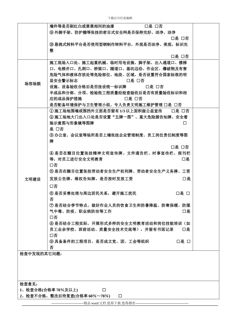 建设工程现场文明施工监理检查表_第2页