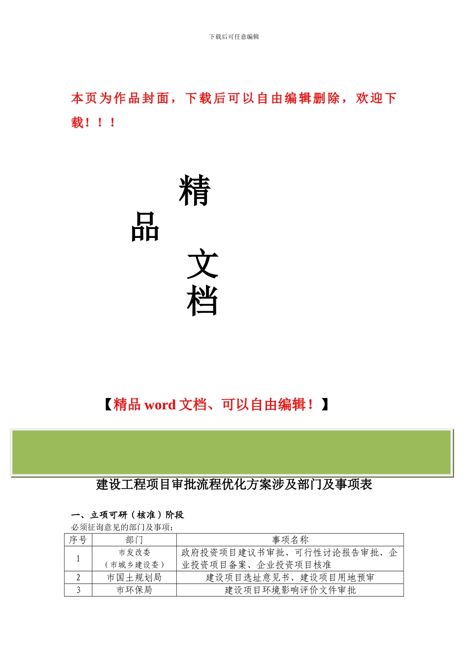 建设工程项目审批流程优化方案涉及部门及事项表_第1页