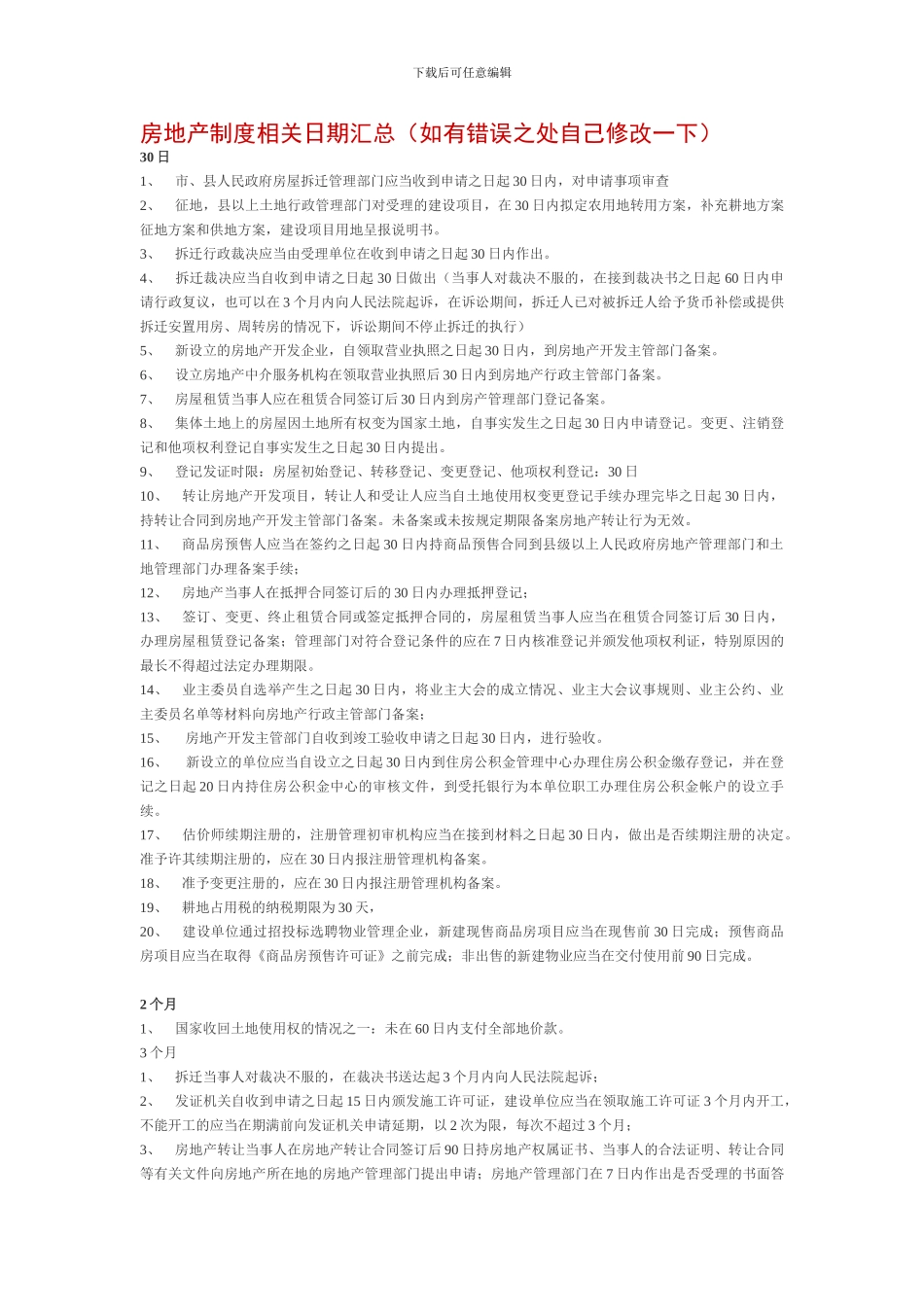 房地产制度相关日期汇总_第1页