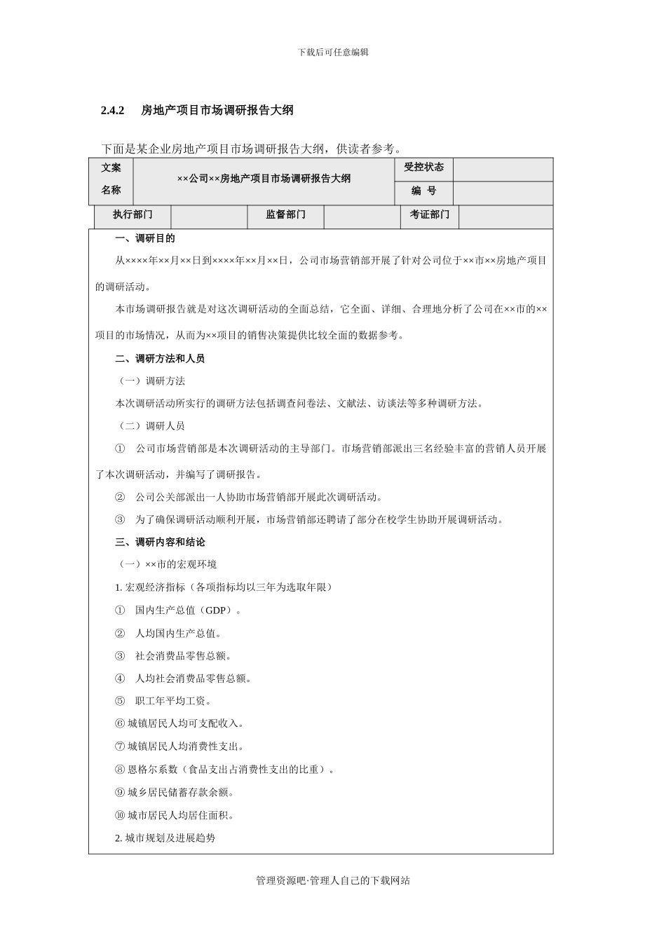 房地产项目市场调研报告大纲_第1页