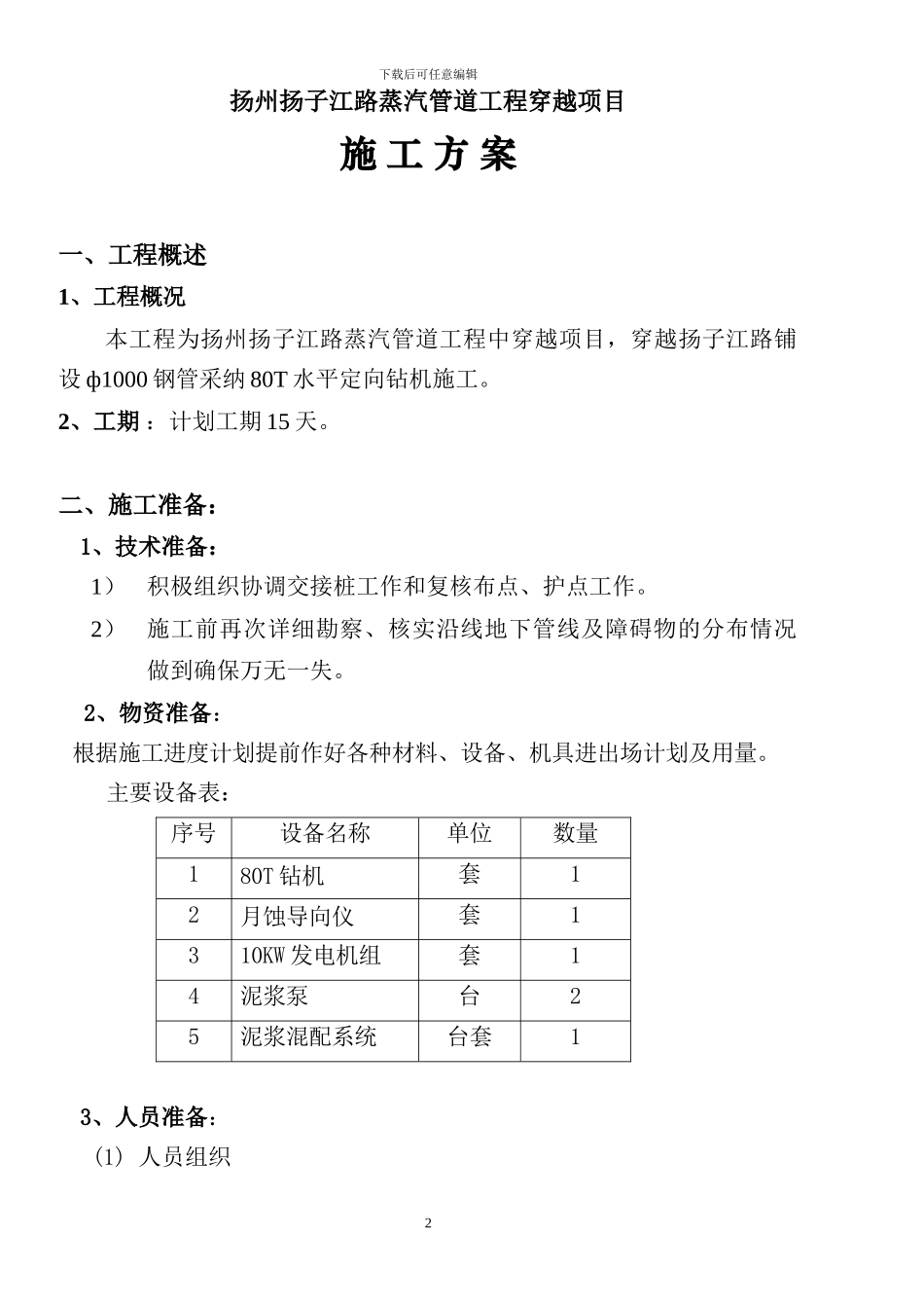 扬州扬子江路蒸汽管道工程穿越施工方案_第2页