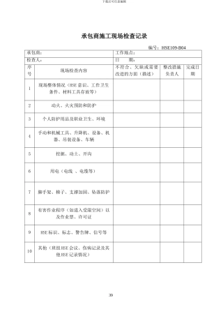 承包商施工现场检查记录