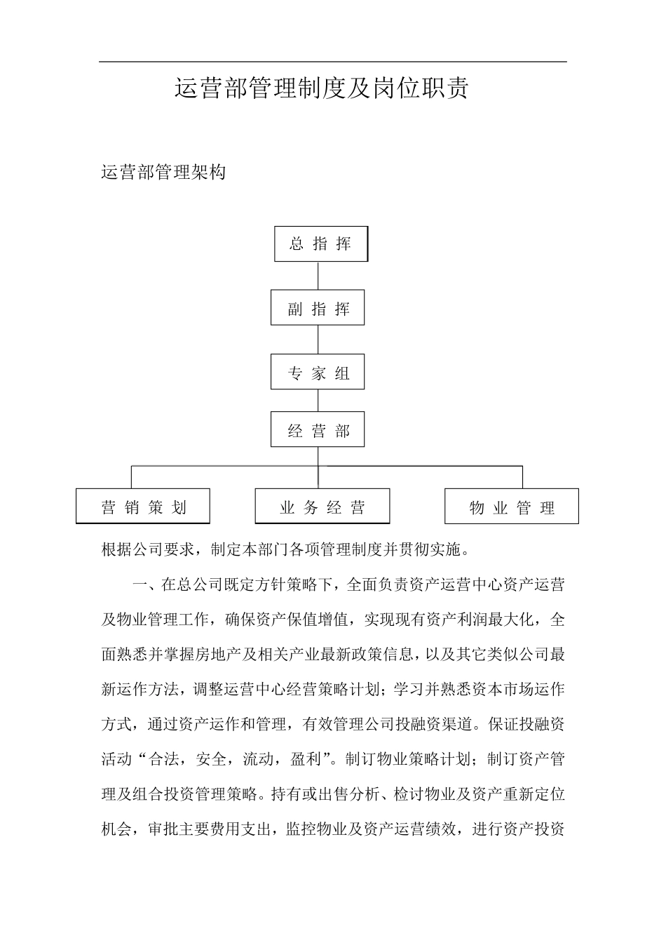 运营部管理制度及岗位职责_第1页