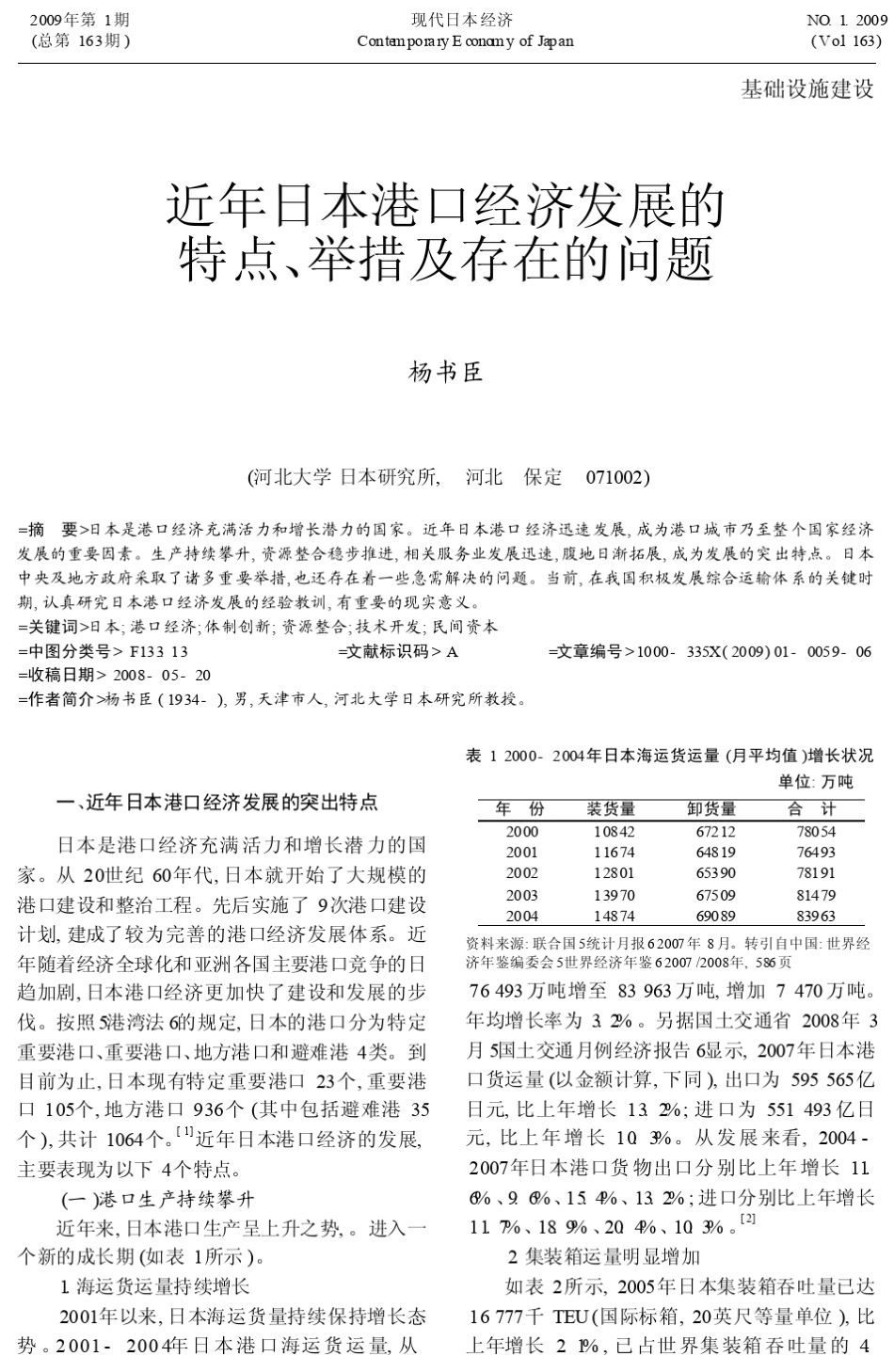 近年日本港口经济发展的特点_举措及存在的问题_第1页