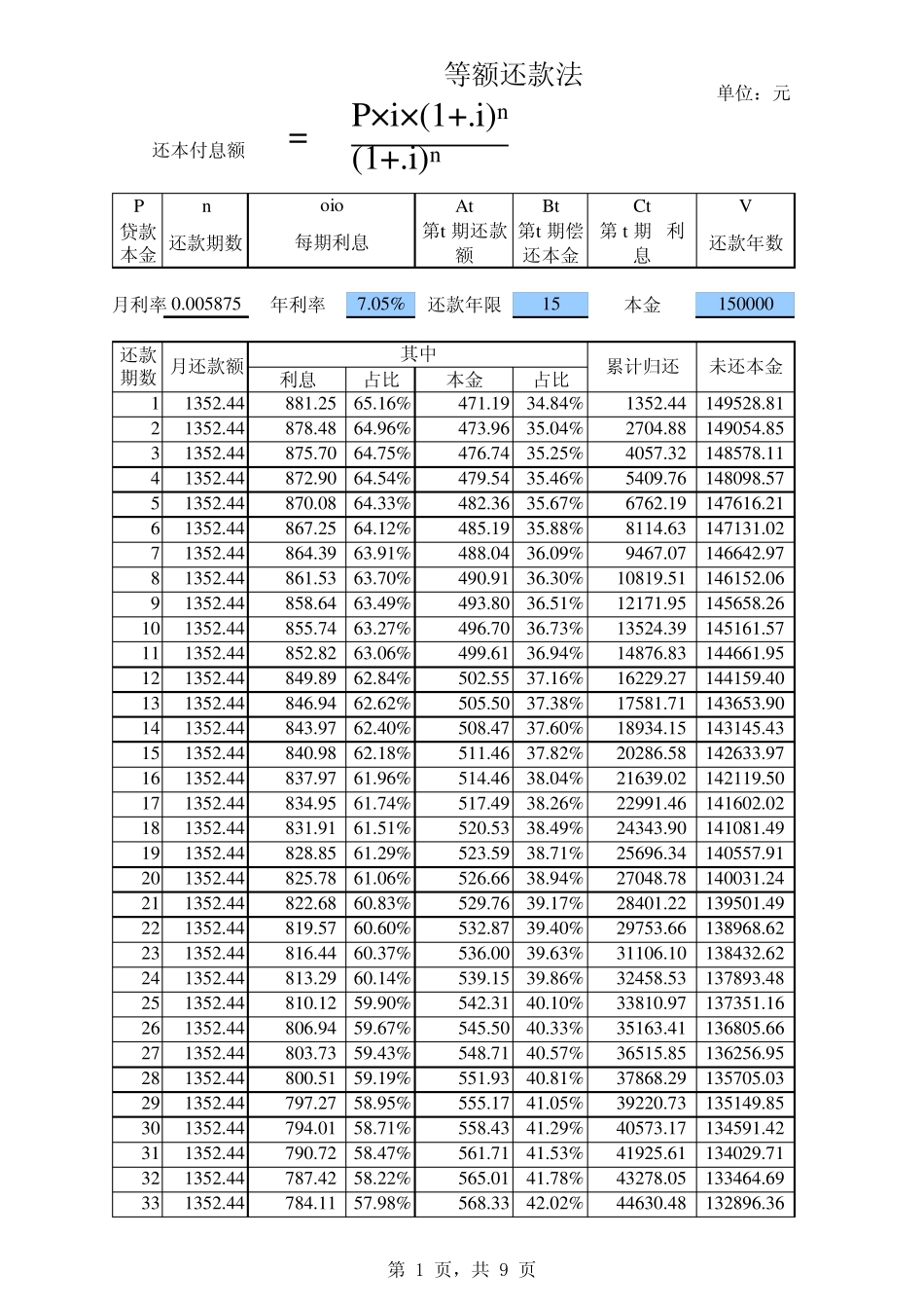 还款计算表(等额本息法)30_第1页