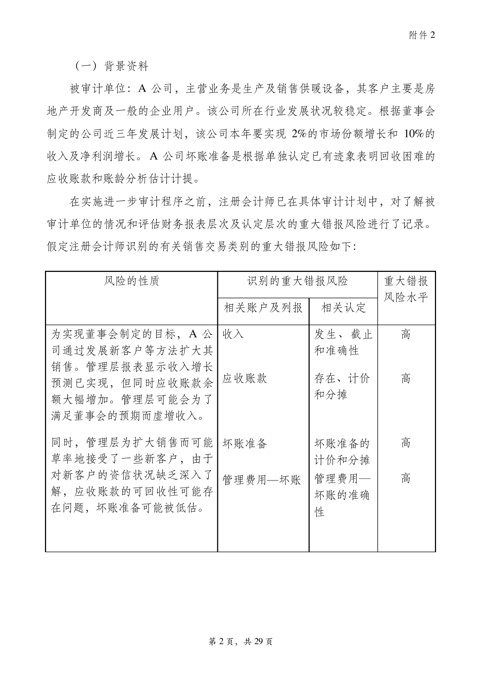 进一步审计程序工作底稿格式范例_第2页