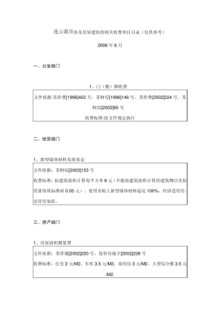 连云港市涉及房屋建筑的相关收费项目目录