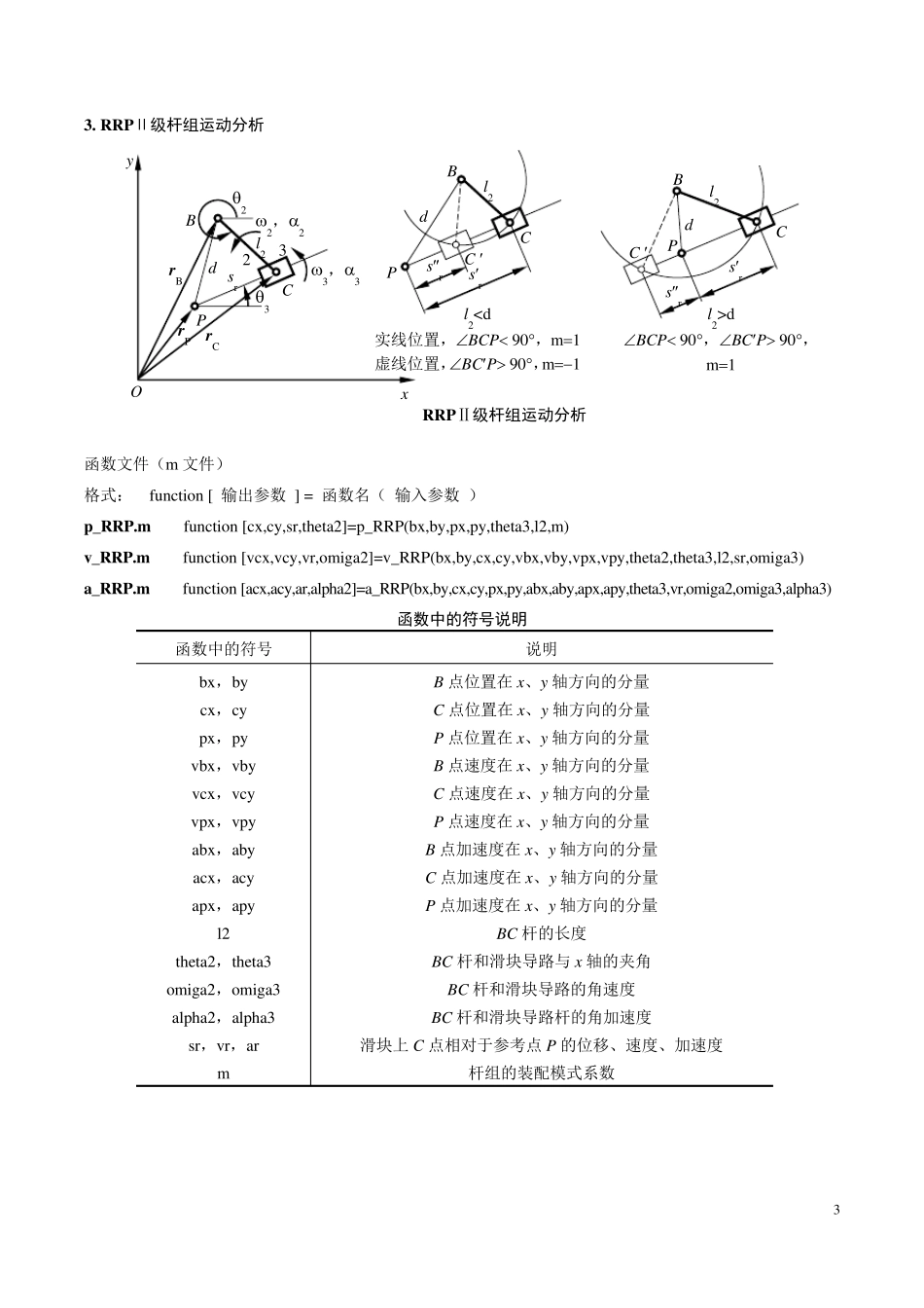 连杆机构运动分析amp;力分析Matlab语言m文件使用说明及算例_第3页