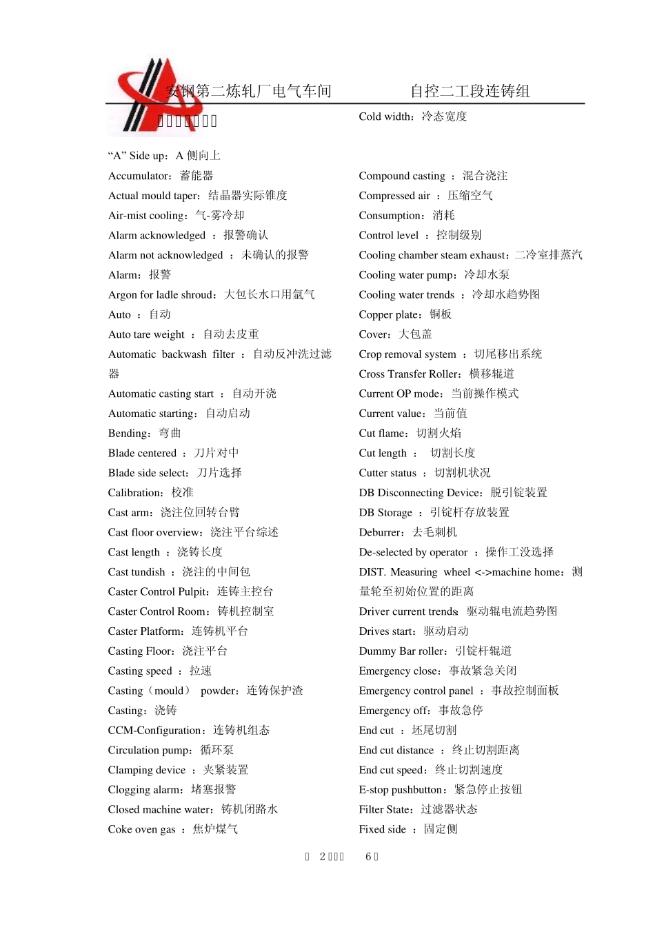 连铸常见专业词汇(AZ)大全_第2页