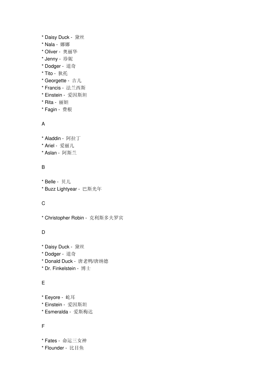 迪士尼卡通人物表_第1页