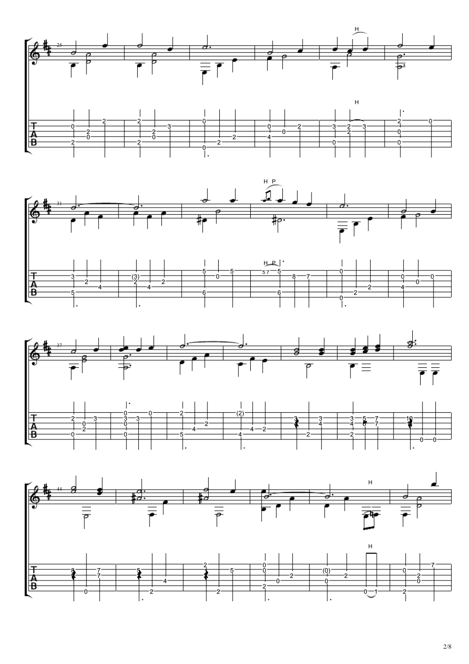 迪恩斯《山楂树》吉他独奏谱_第2页