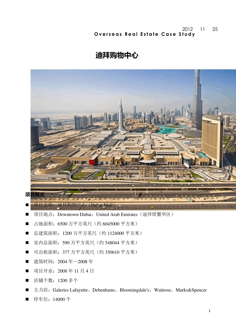 迪拜购物中心深度调研报告_第1页