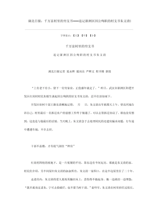 追记新洲区因公殉职的村支书朱文清