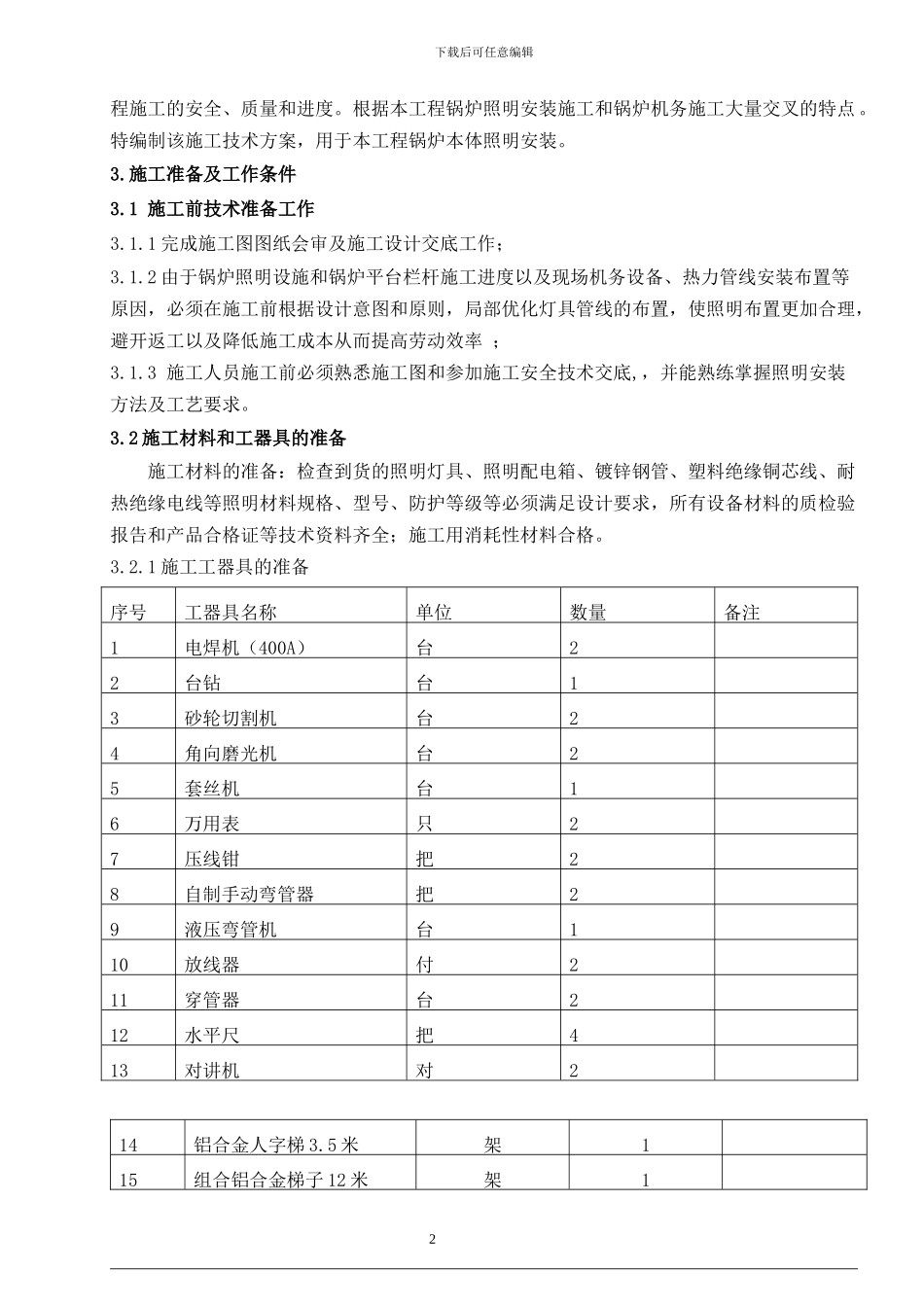 攀钢工程锅炉本体照明安装施工作业指导书-报审版_第3页