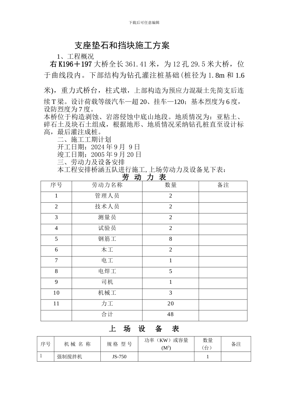 支座垫石和档块施工方案_第1页