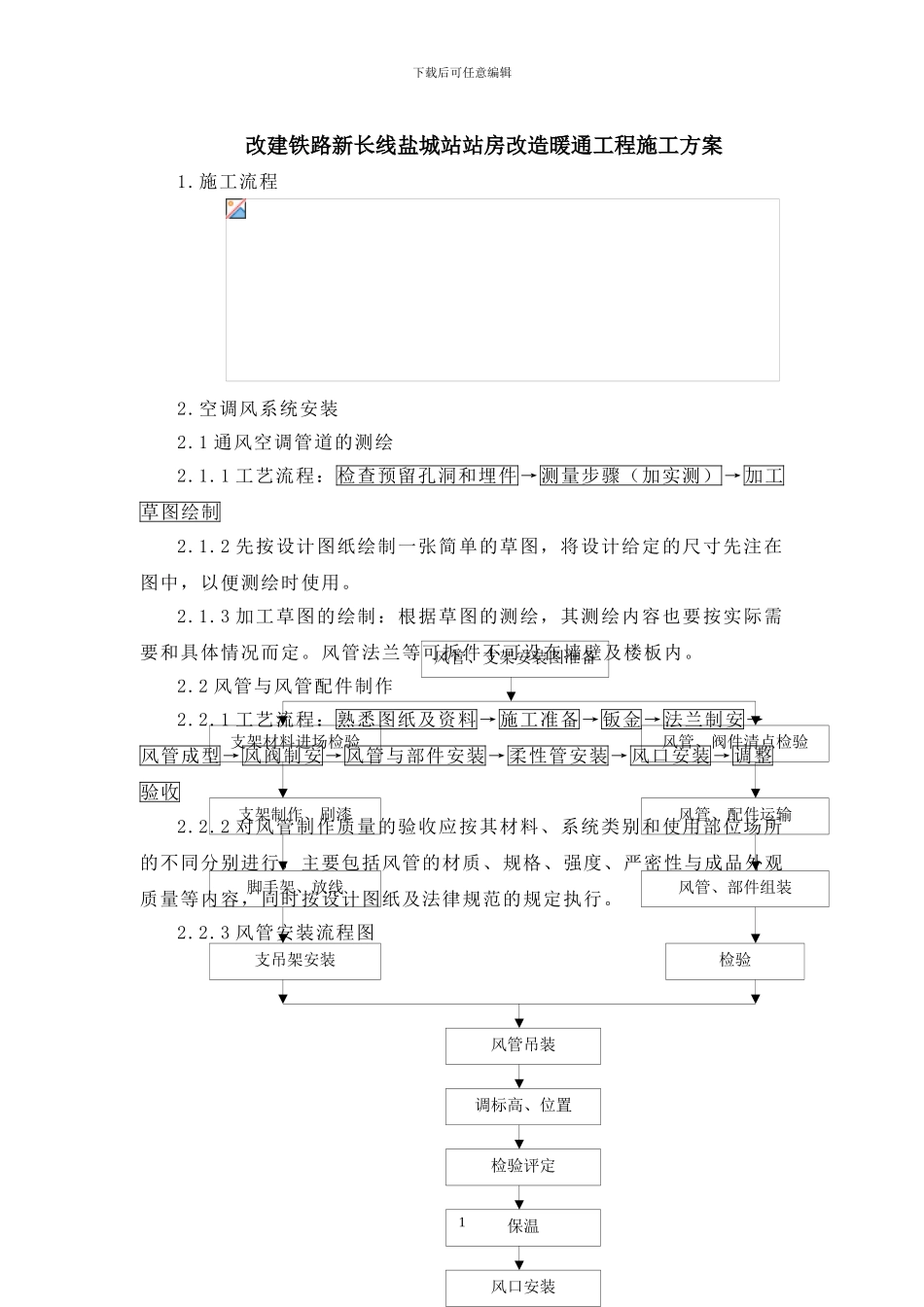 改建铁路新长线盐城站站房改造暖通工程施工组织设计方案_第1页