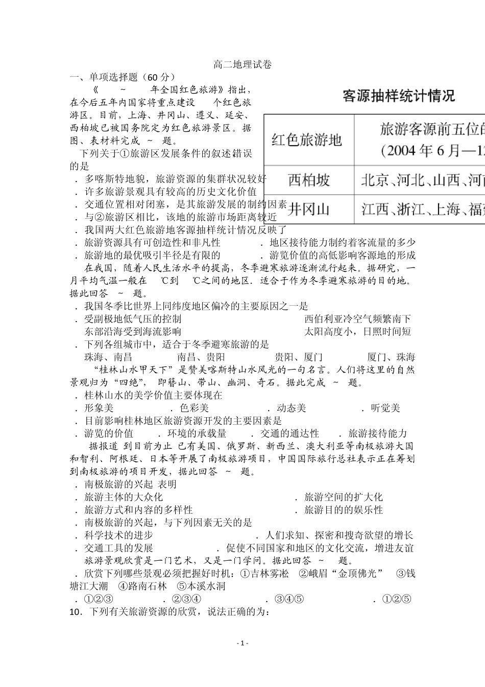 选修三旅游地理测试题_第1页
