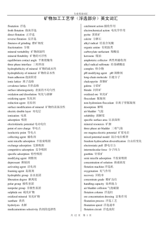 选矿专业英语词汇