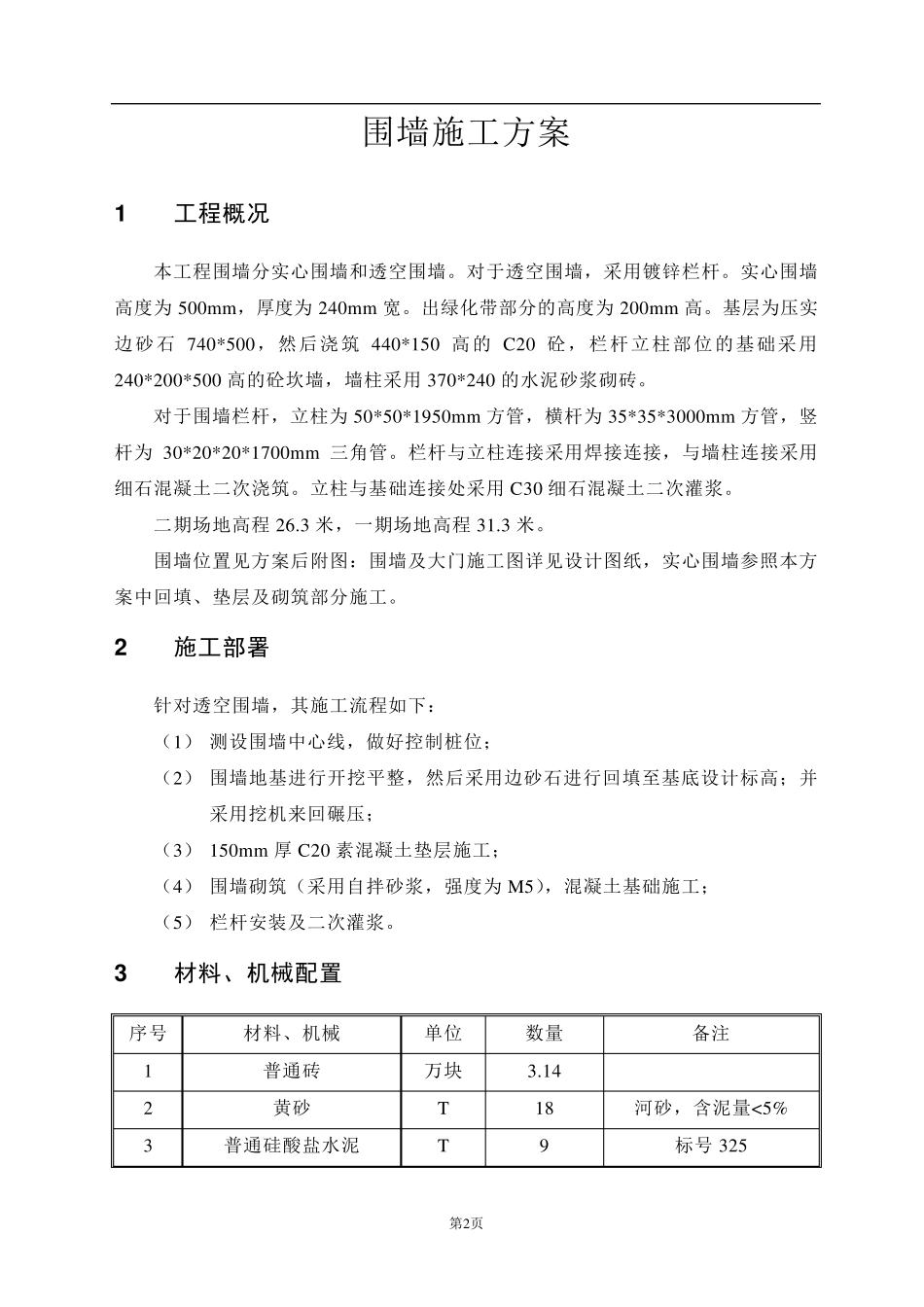 透空围墙施工方案_第2页