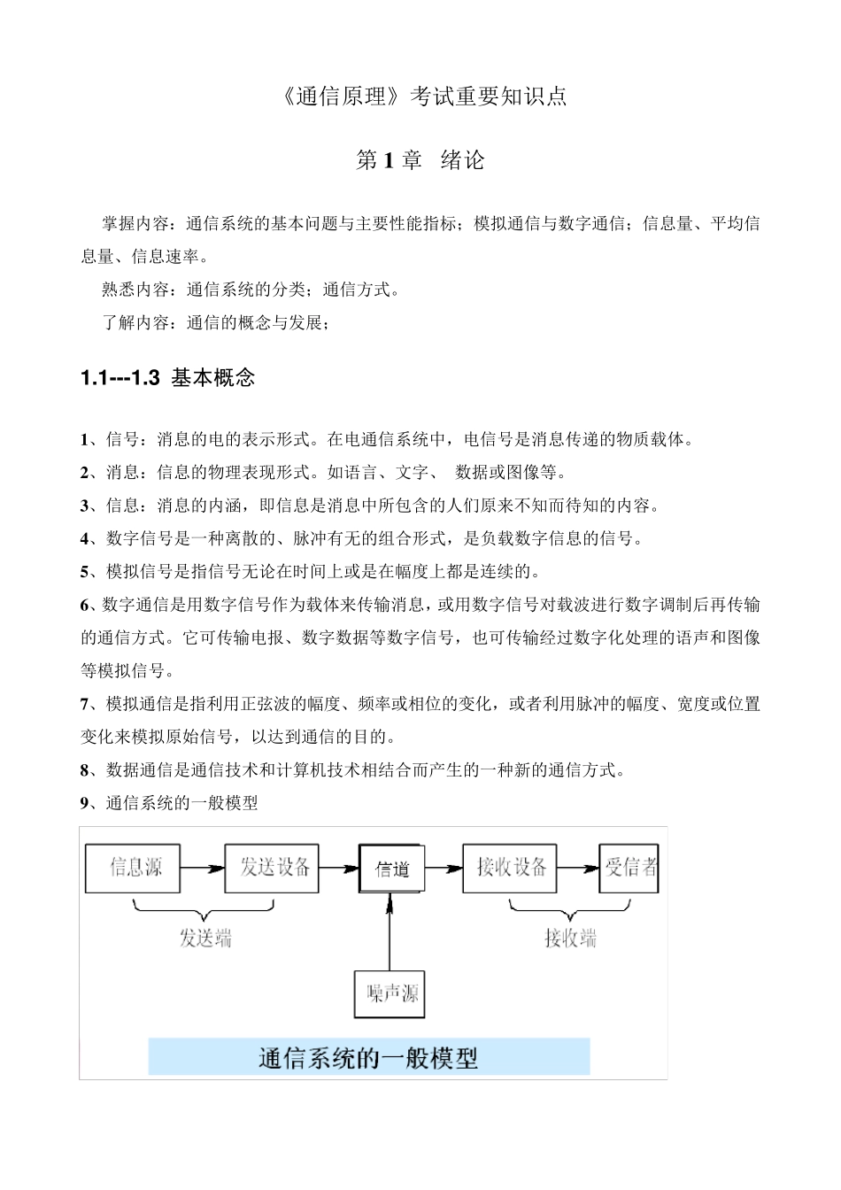 通信原理期末考试复习重点总结_第1页