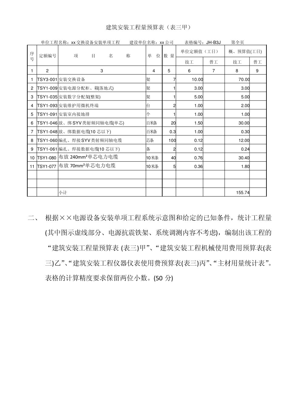 通信概预算资格等级考试专业练习题(老师出题)_第3页