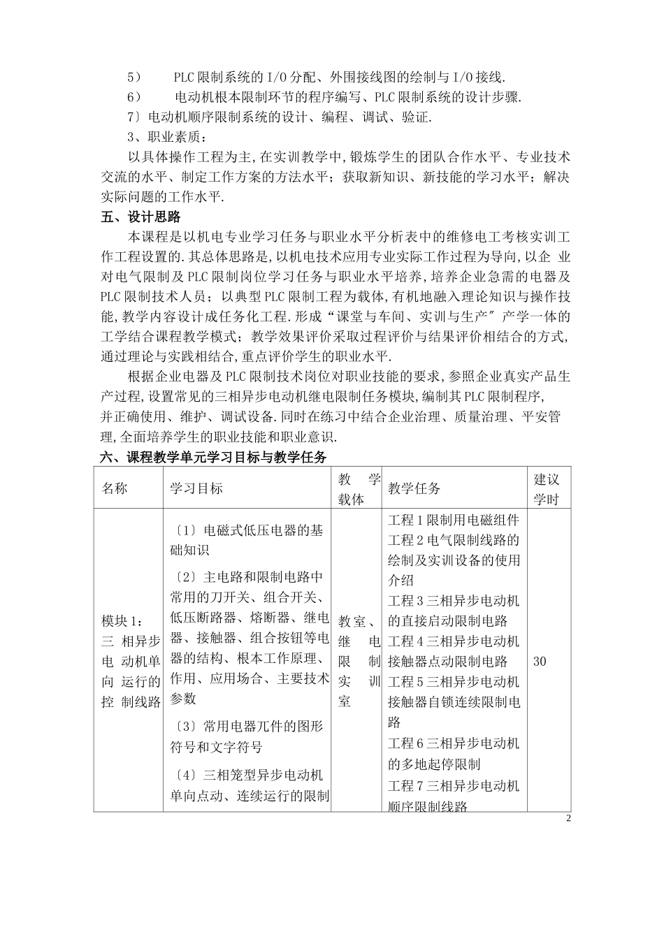 电气与PLC控制技术课程标准_第2页