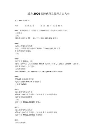 通力3000故障代码及处理方法大全